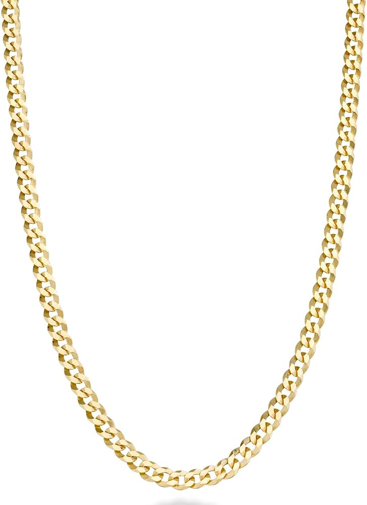 Miabella Italian 18K Gold Plated 925 Sterling Silver 3.5mm Diamond-Cut Cuban Link Curb Chain Necklace for Women Men, Made in Italy