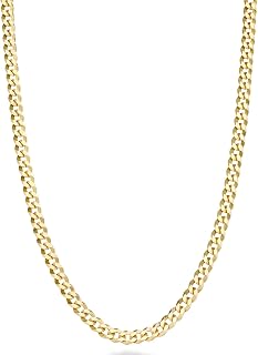 Miabella 18K Gold Plated 925 Sterling Silver 3.5mm Diamond-Cut Cuban Link Curb Chain Necklace, Made in Italy Unisex