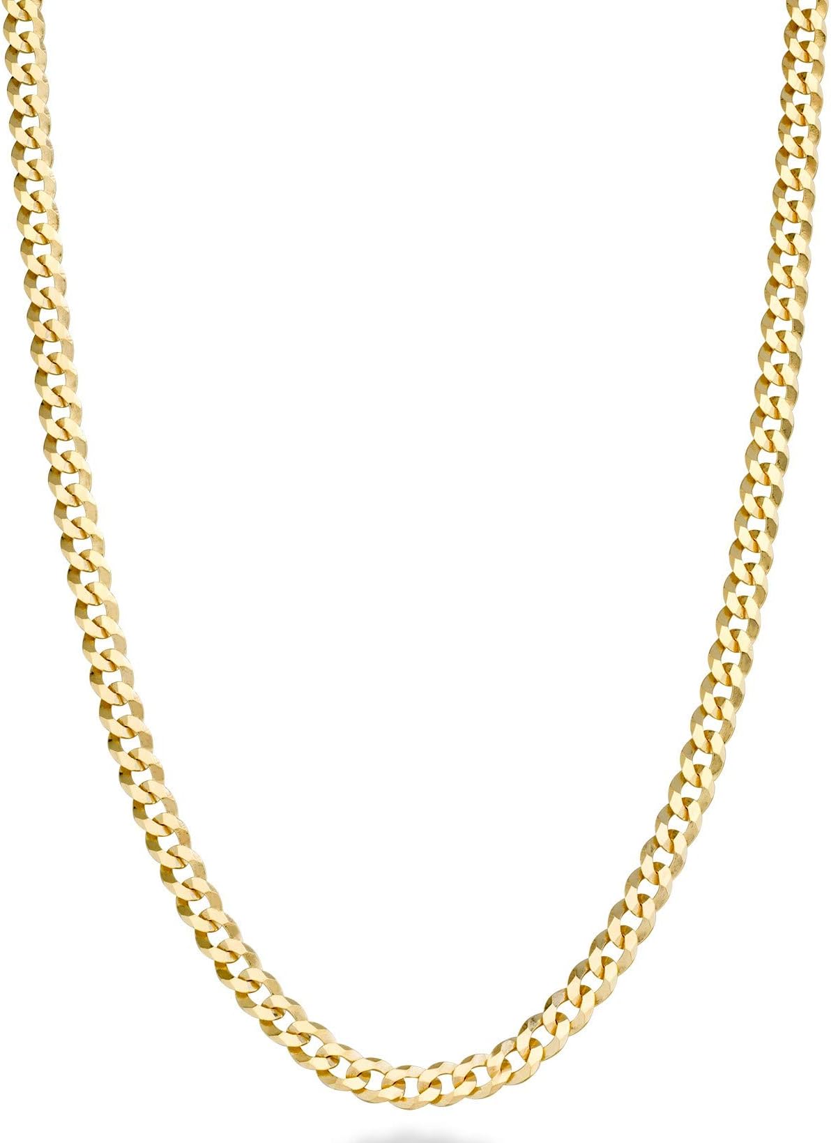 Italian 18K Gold Plated 925 Sterling Silver 3.5mm Diamond-Cut Cuban Link Curb Chain Necklace for Women Men, Made in Italy