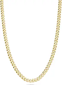 Miabella Italian 18K Gold Plated 925 Sterling Silver 3.5mm Cuban Link Chain Necklace for Women and Men