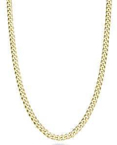 Miabella Italian 18K Gold Plated 925 Sterling Silver 3 5mm Diamond-Cut Cuban Link Curb Chain Necklace for Women
