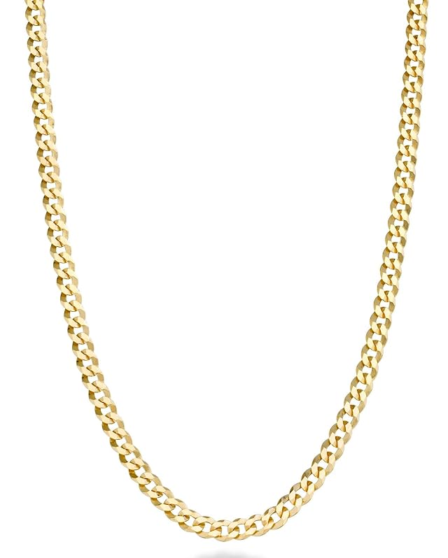 Miabella Italian 18K Gold Plated 925 Sterling Silver 3 5mm Diamond-Cut Cuban Link Curb Chain Necklace for Women