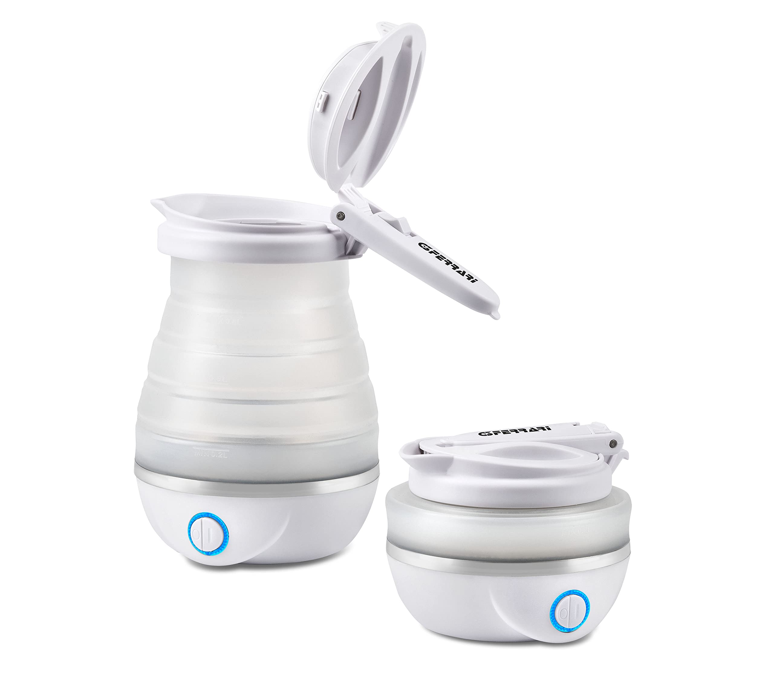 G3 Ferrari G10165 Bouilloire pliante en silicone « Compa », double tension, 0,8 litres, 750 W, Blanc