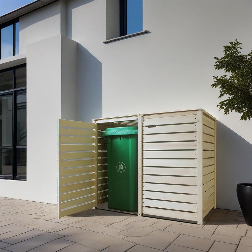 Mülltonnenbox Mülltonnenverkleidung 2 Tonnen Holz naturbelassen 240L Rückwand vormontiert Müllcontainer Mülltonne Mod.H
