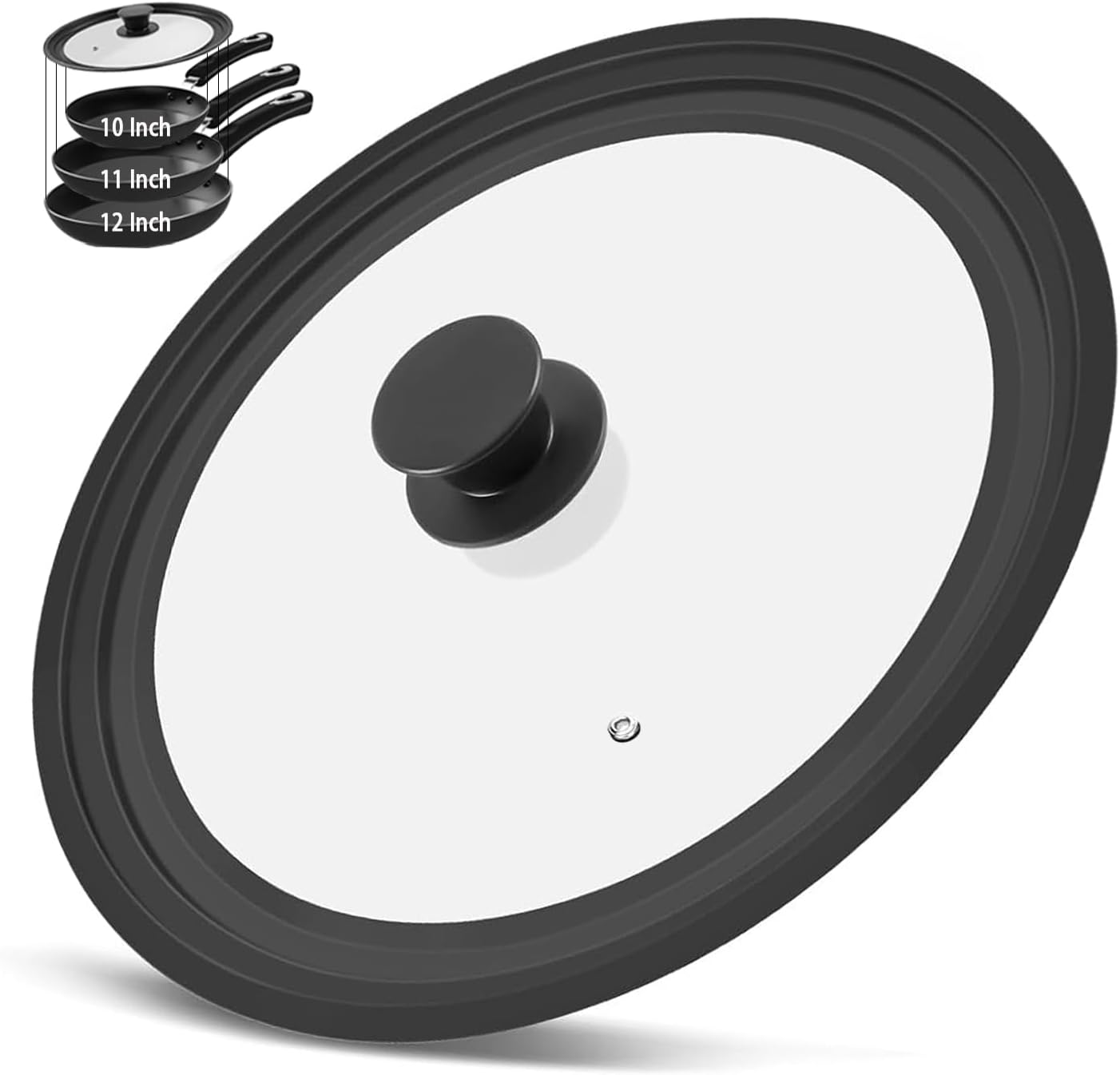 Universal Pan Lid, Glass Lid for 10, 11, 12 Inch Pots, Pans and Skillets – Heat-Resistant Silicone Rim with Handle, Dishwasher Safe