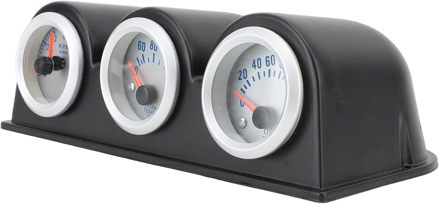Tbest 3 in 1 Car Gauge Meter Water Temperature Tachometer Oil Pressure Instrument Panel Premium ABS Black White Dial Red Pointer for 4 6 8 Cylinder Gasoline Vehicle 12V