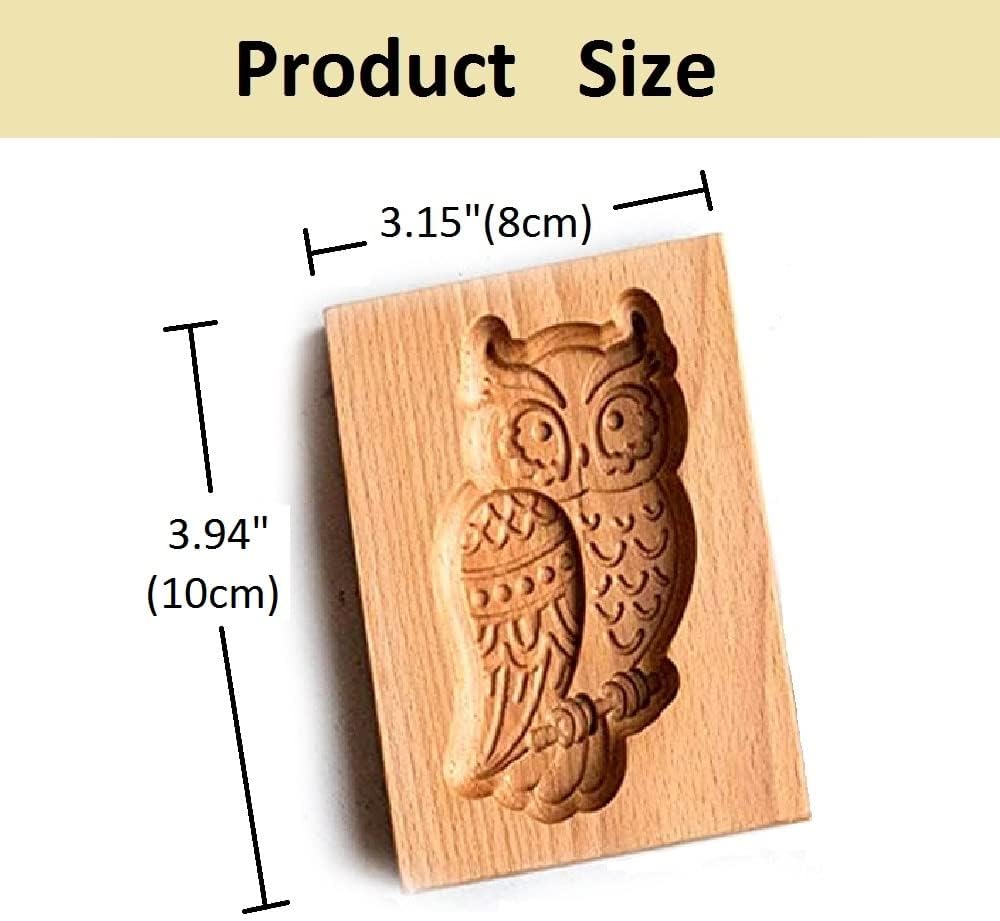 Owl 2 Wooden Cookie Stamp - Carved Biscuit Mold & Press for Gingerbread & DIY Cookies