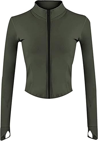 Yeokou Womens Active Zip Up Running Workout Cropped Bbl Athletic Jacket with Thumb Holes