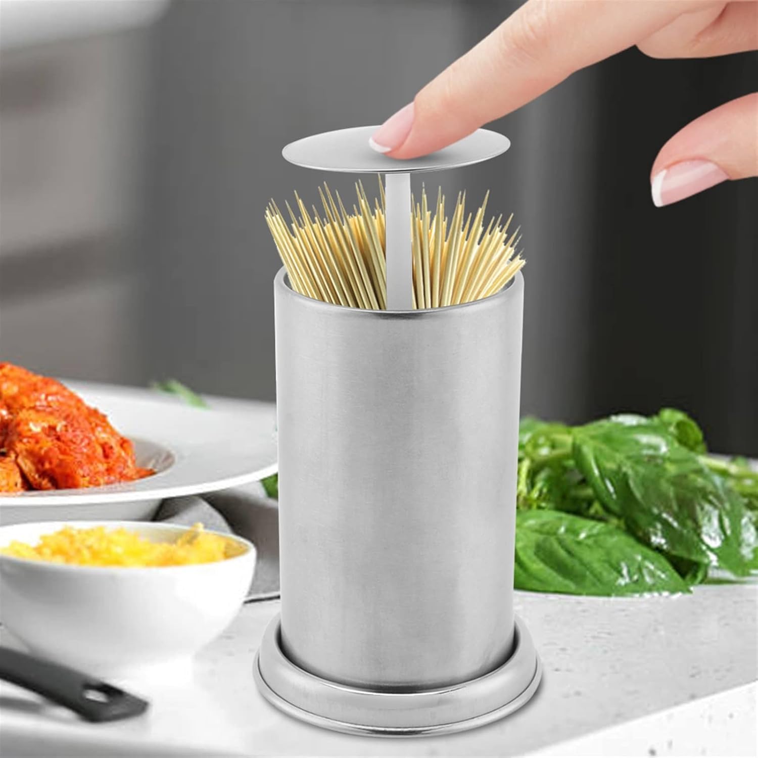 Toothpick Holders Stainless Steel Press Type Toothpick Cartridge Household Box