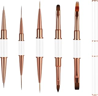 5pcs Nail Brushes Set Double-Ended Metal Nail Brushes Acrylic Nail Dotting Art Design Pen and Nail Painting Tools Nail Liner Brush for Gel Nail Salon Beauty Polishing Fingernail Art DIY at Home