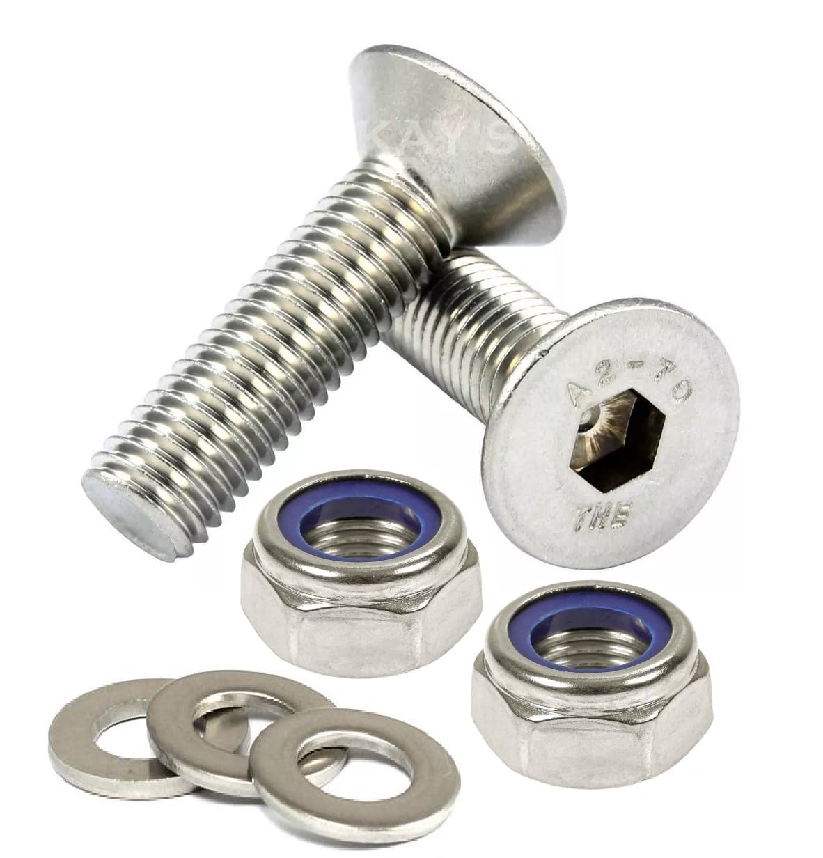 M4 Countersunk Allen Head Screws + Nylocs Nuts + Washers A2 Stainless Steel (100, M4 x 30mm)