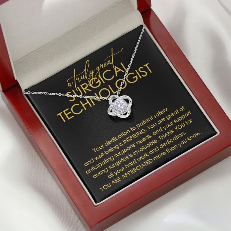 Surgical Technologist Necklace Silver Plated Love Knot Mahogany - Your Dedication To Patient - Appreciation Registered Nurse Surgery