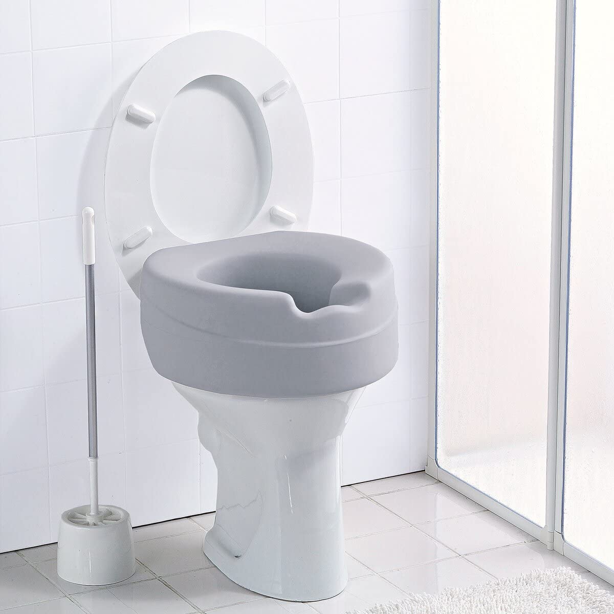 Toilettensitz-Erhöhung"Soft", Toilettenaufsatz Sitzerhöhung Toilettensitz WC, 10 cm Erhöhung, & Hygienemulde, max. 185 kg, grau