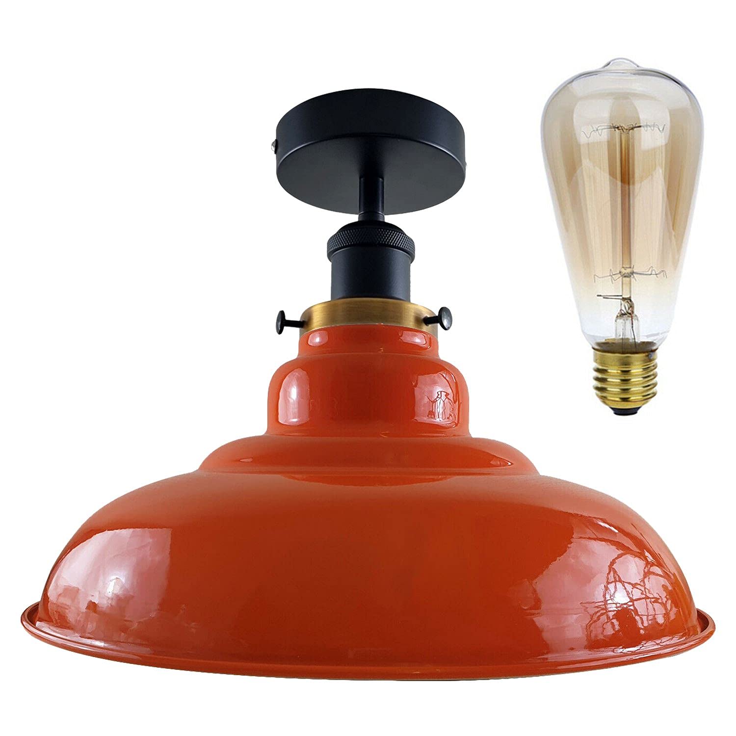DC VOLTAGE Modern Vintage Industrial Flush Mount Ceiling Lamp Retro Flush Mount Pendant 1 Light Metal 32cm Shade Hallway Indoor Light Fitting for Bed Room, Kitchen, Living Room and Dining Room