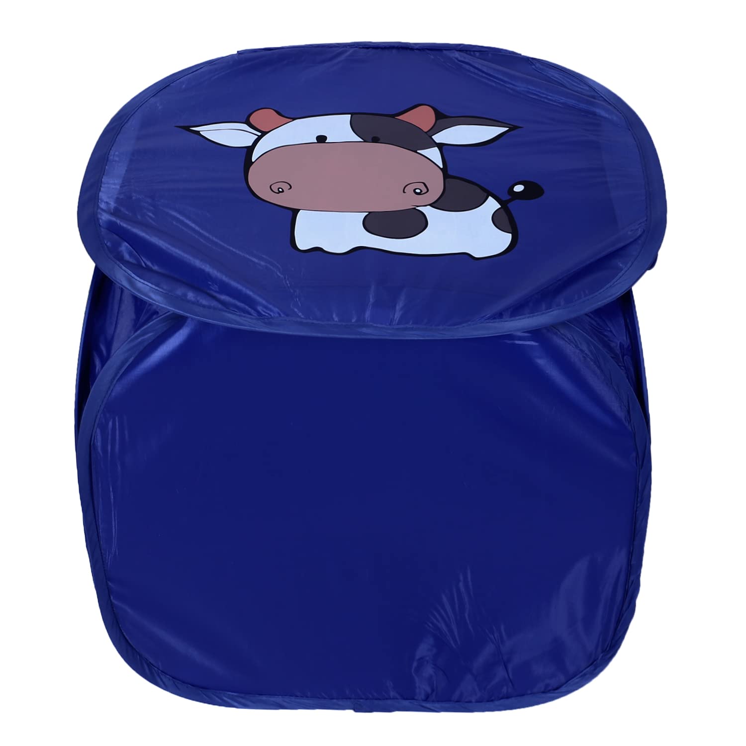 Kuber Industries Polyester Durable & Collapsible Cow Print Square Laundry Basket|Clothes Storage Box With Lid & Side Handles,45 Ltr.(Navy Blue)-picture-18