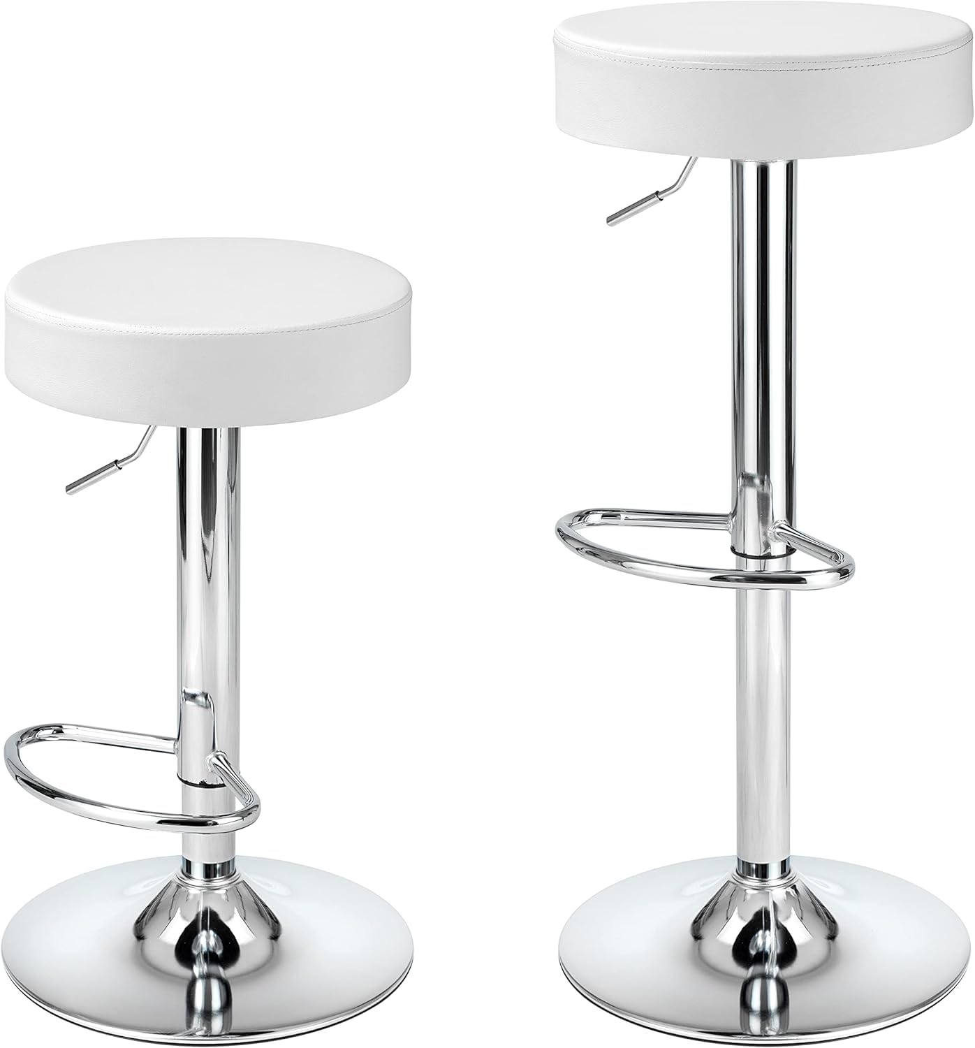 IYB® White Round Bar Stool PU Leather with Footrest Height Adjustable Swivel Pub Chair Home Kitchen Bar Stools Backless Stool (Set of 2)-image-45