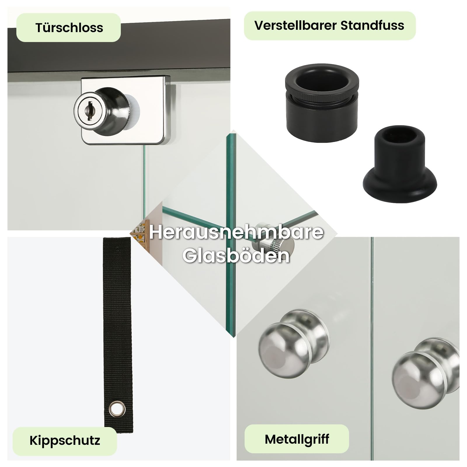 Aplancee Glasvitrine mit LED, 5 Ebenen und 2 Türen, 188x36x80 cm, Schwarz