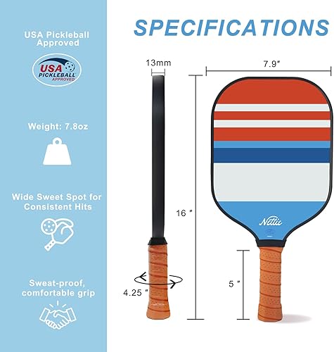 Miniatura 3 de Nettie Pickleball Paddles Set of 124, USAPA Approved Carbon Fiber Pickleball Paddle, Christmas Pickleball Gifts for Women, Pickleball Set for