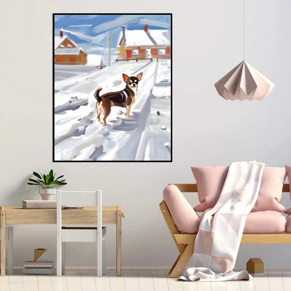 Paint by Numbers Chihuahua Dog DIY Acrylic Painting Kit with Brushes Pigment Oil Painting Artwork Adults Beginners Wall Decor 12x16inch(30x40cm) Frameless