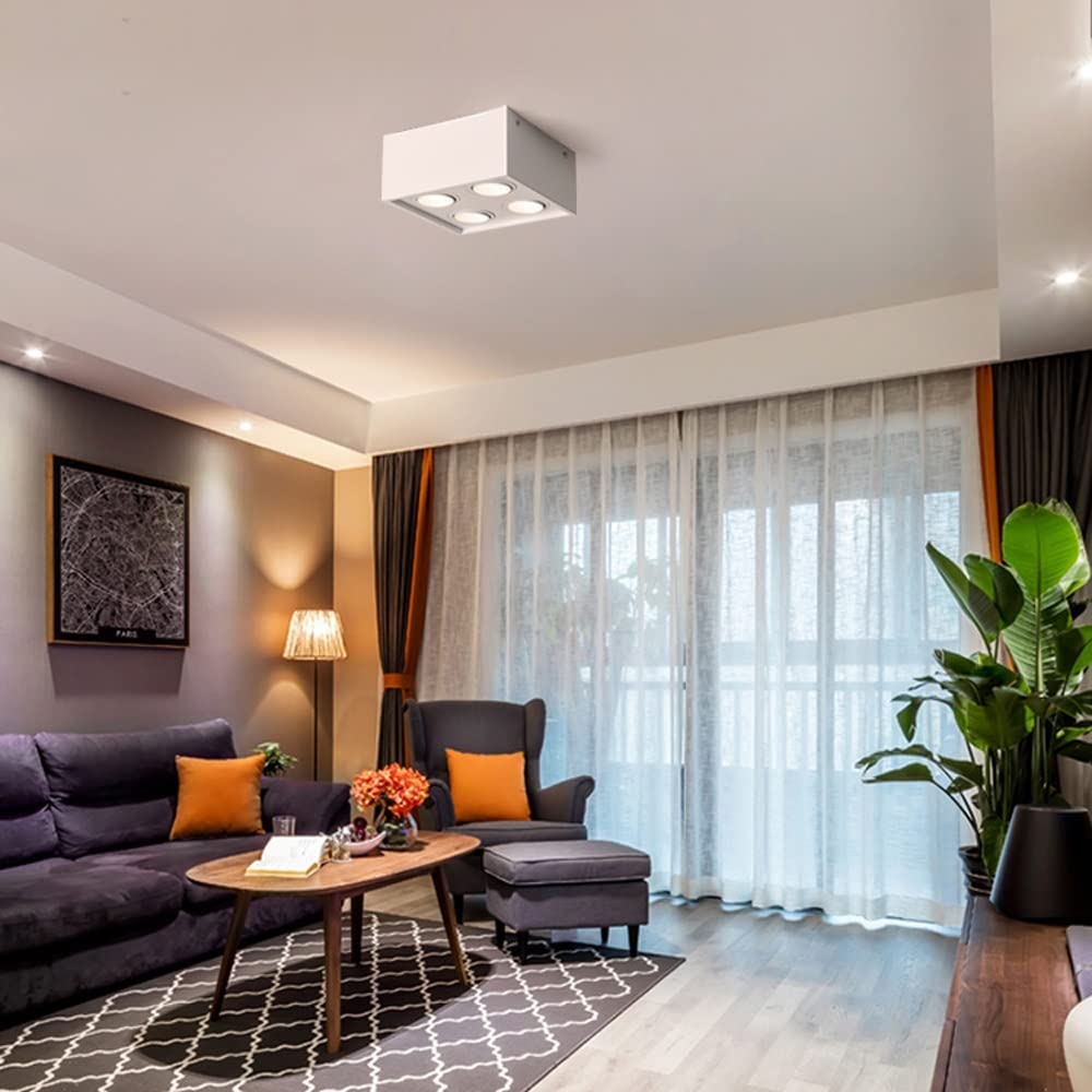 Apparecchio di illuminazione spot per camera da letto - Faretto da soffitto quadrato moderno orientabile a 4 fiamme - Attacco: GU10 max. 40 Watt, metallo bianco [Classe di efficienza energetica A++]