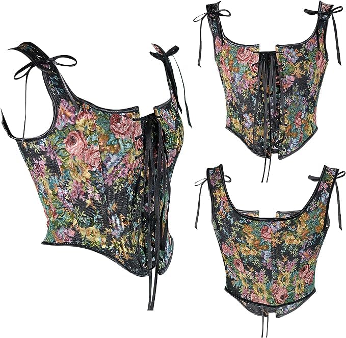 Image of CONCINEROS Women's Summer Vintage Floral Renaissance Corset Top for Women Y2k Tops Sleeveless Drawstring Crop Top