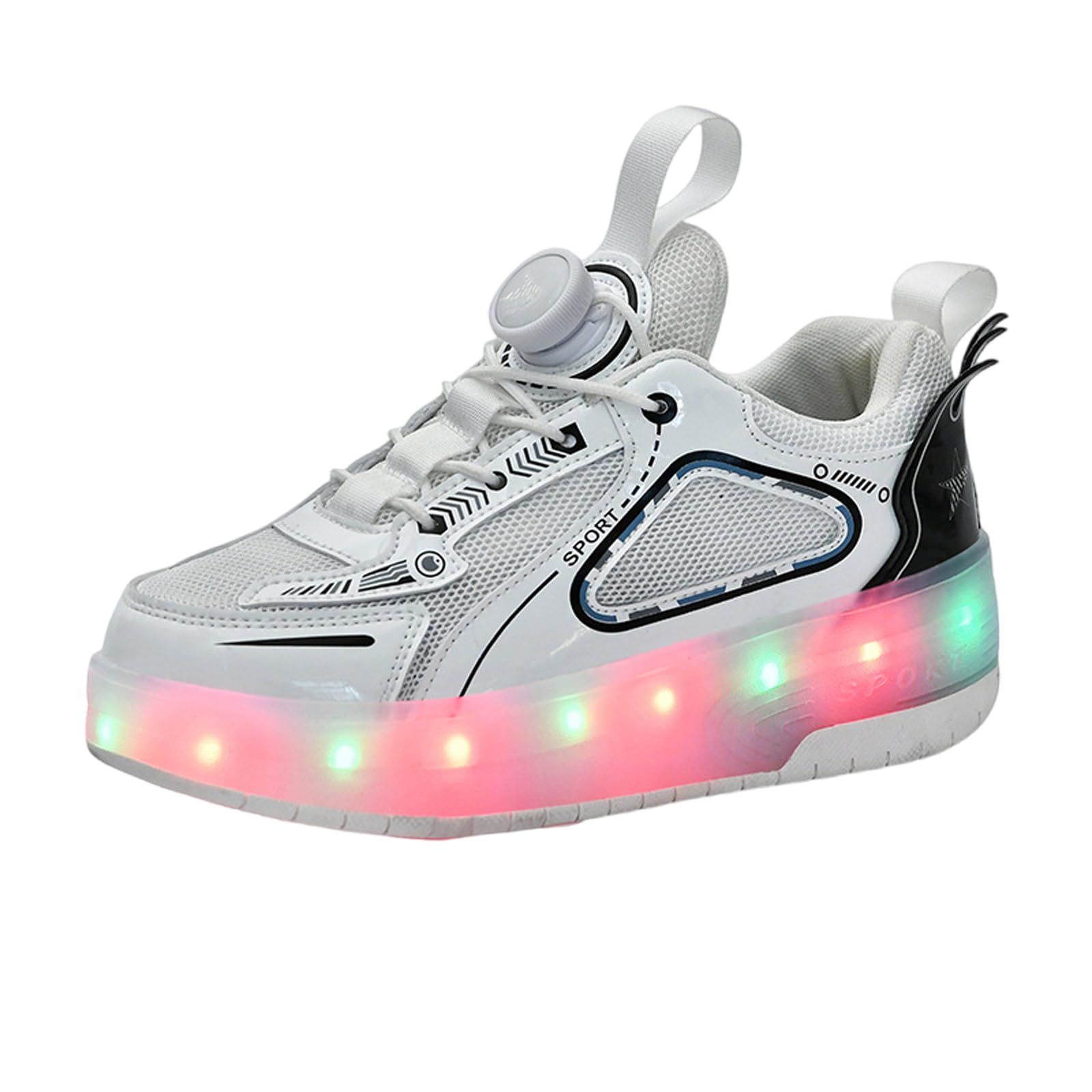 Wrotki LED buty, buty treningowe z podwójnymi kółkami, buty do jazdy na rolkach, oddychająca siatka, ładowanie USB, 7 kolorów światła, obrotowe sznurowadło, prezenty dla chłopców i