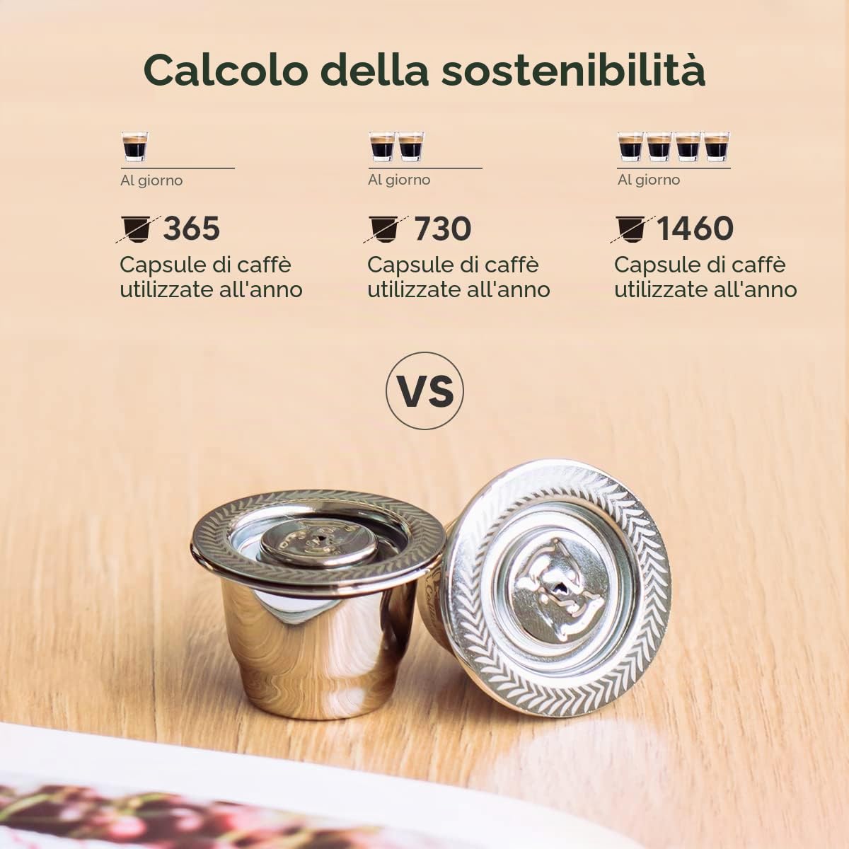 Capsule riutilizzabili Nespresso in acciaio inox, 2 cialde ricaricabili per macchine originali Nespresso + 1 manomissione + 1 cucchiaio + 1 pennello