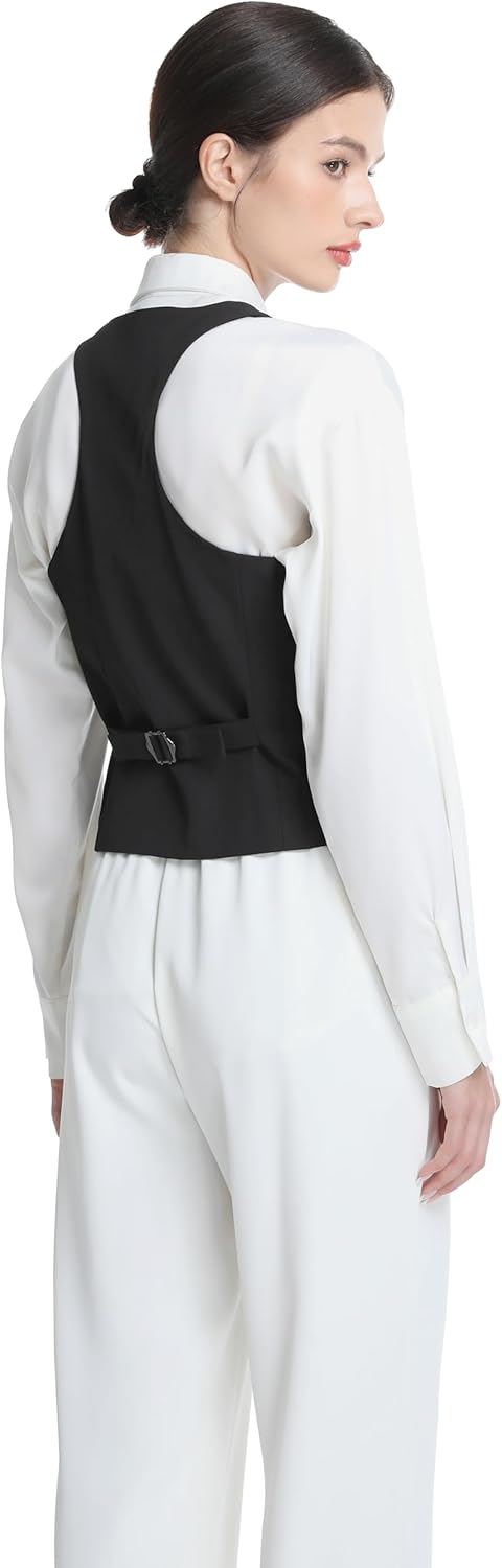 Vest for Women Fashion Crop Vest Tops Womens Waistcoats Racerback V Neck Button Up Slim Fitted Suit Vests - Image 4