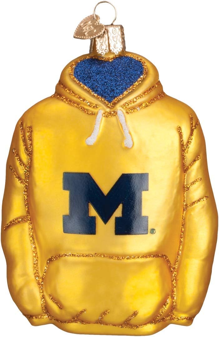Old World Christmas University of Michigan Wolverines Hoodie Glass Blown Ornament for Christmas Tree, Handcrafted Holiday Decoration, University Collection