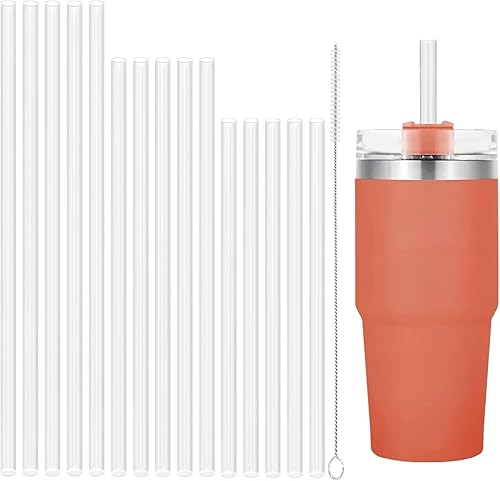 15 popotes de repuesto de 3 tamaños para vasos Stanley de 20 onzas, 24 onzas, 32 onzas, 40 onzas, popotes transparentes reutilizables de plástico
