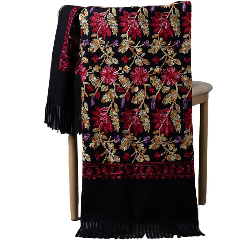 200cm*70cm Handmade Embroidered Cashmere Scarf Tassel Cashmere Floral Shawl