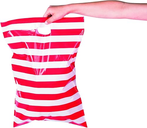 Miniatura 2 de Fun Express Enormes bolsas de plástico a rayas rojas y blancas de 17 x 12 pulgadas (50 bolsas), bolsas de regalo y recuerdos, accesorios de fiesta