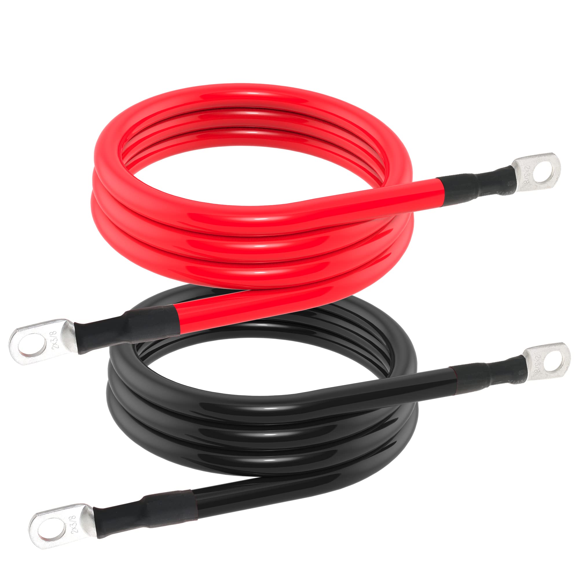 2 AWG Battery Cable 2AWG Gauge Battery Inverter Cables for Automotive Solar Marine Boat RV Car Motorcycle (2 AWG, 7FT, 3/8")