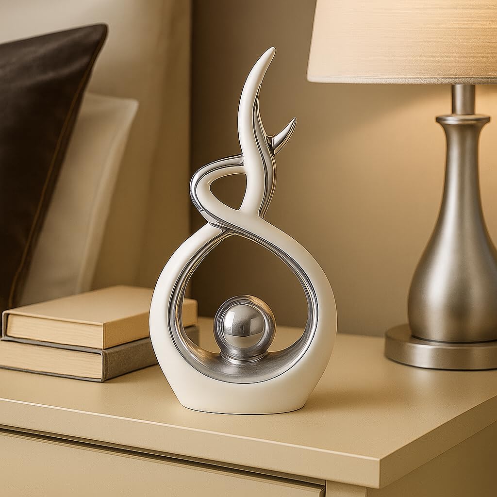 The Enchanted Garden Bringing Gardens To Life Ornaments for Living Room – White and Silver Ceramic Sculpture – Modern Abstract Decoration for Shelf, Table or Mantel – Contemporary Home Decor Accent