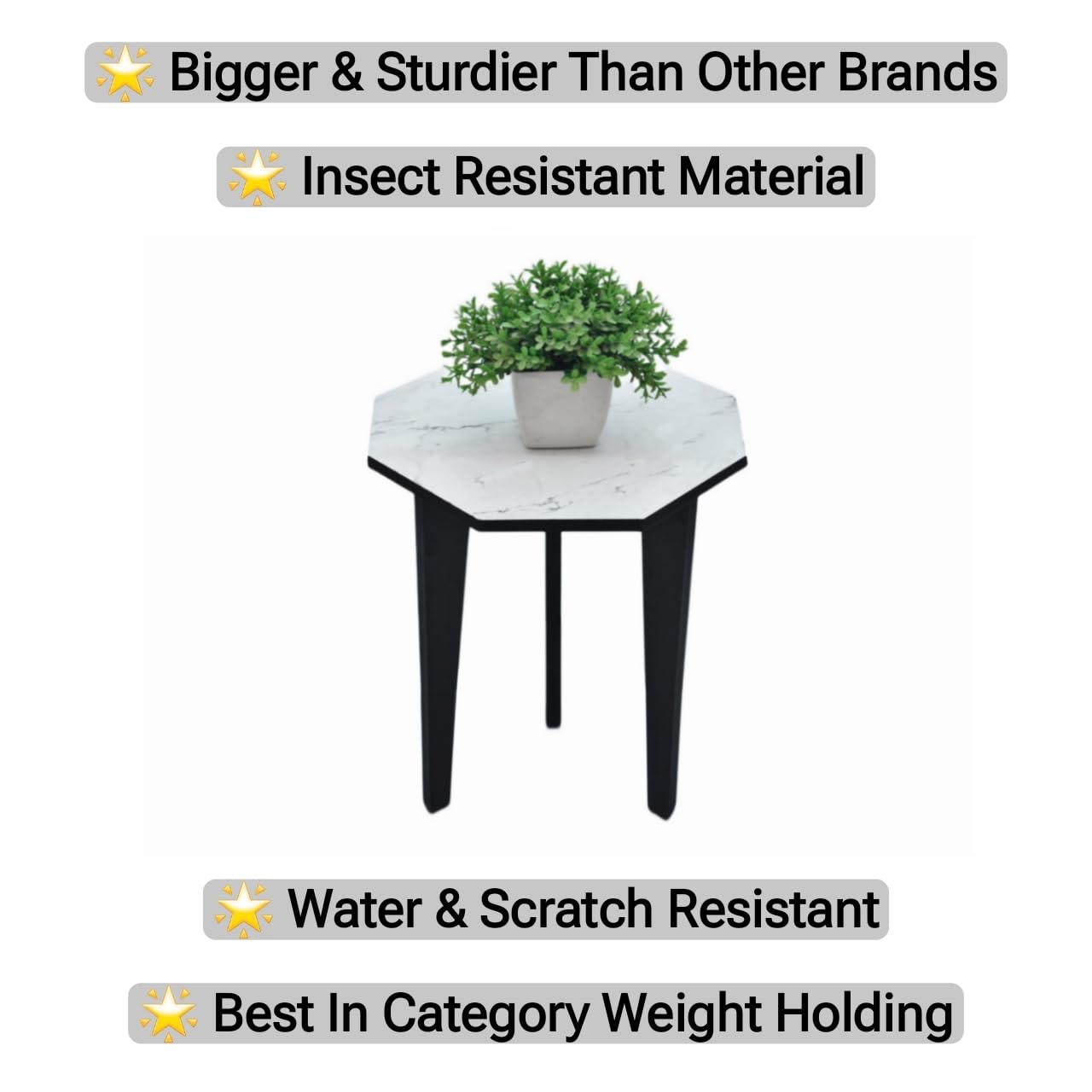 Dime Store Wooden Foldable Side Table for Plant Stand | Planter Stand for Indoor Plants Small Round End Table for Bedroom, Living Room & Hallway (White & Black) 4