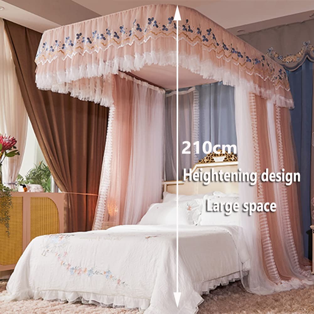 Deluxe Doppelschichtbett-Baldachin Moskitonetz, 4-Jahreszeiten-Universal-Bett-Vorhang mit Klammer, romantische Schlafzimmerdekoration (Farbe: Grün, Größe: 150x200x210 cm)
