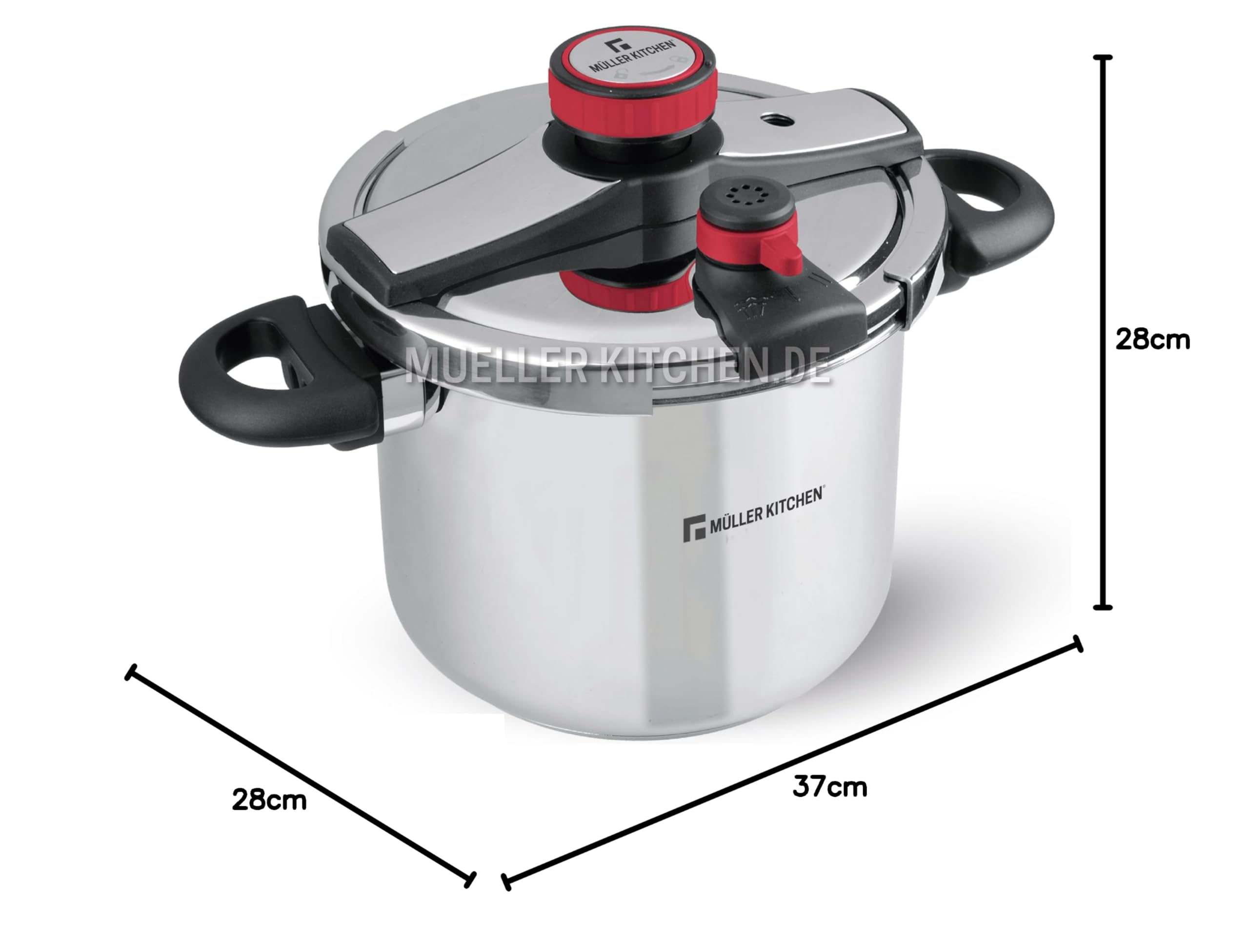 Muller Kitchen Olla a Presión rápida (INOX, Base de inducción, Dos configuraciones de presión, válvula de liberación rápida de presión, fácil apertura) (6L)