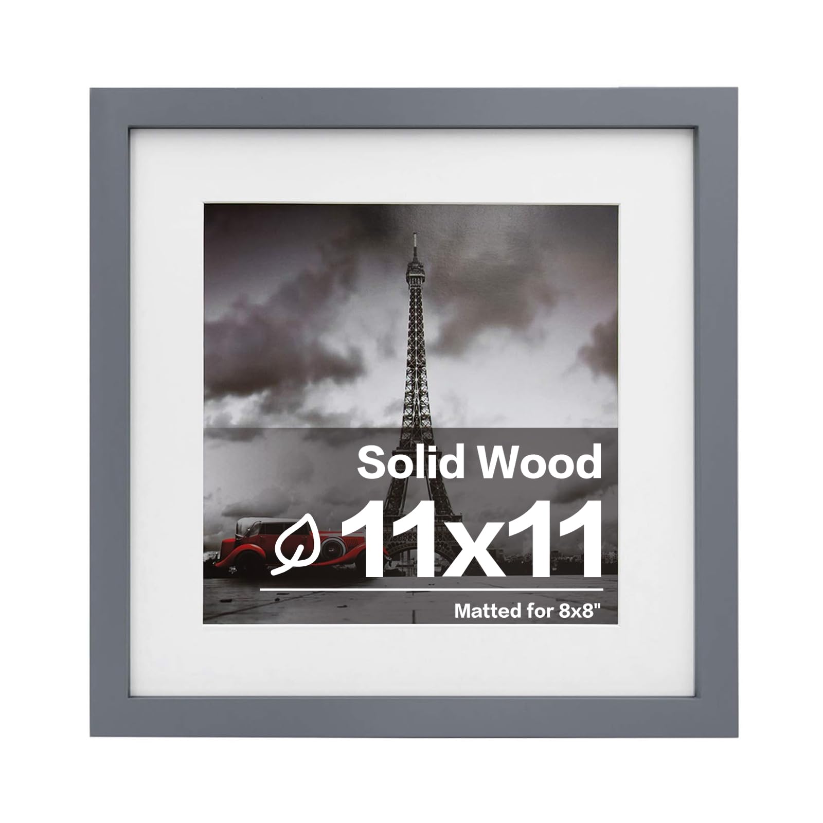 Egofine - Cornice Portafoto Da 11 X 11 Cm, Con Tappetino O 11 X 11 Cm, Senza Tappetino In Legno Massiccio, Per Espositore Da Tavolo E Montaggio A Parete 11X11 Grigio Scuro-image