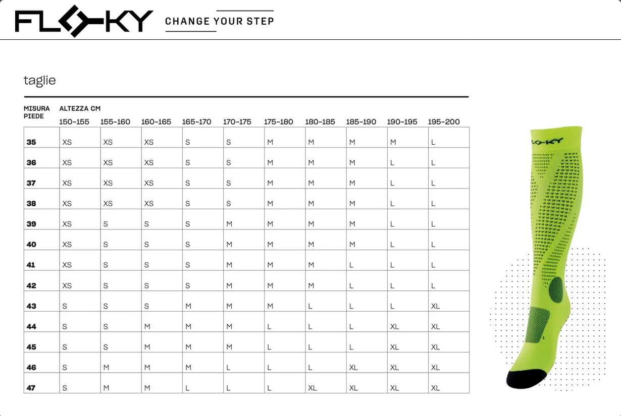 FLOKY RUN UP LONG calze biomeccaniche per running e trekking. Calza alta a compressione. Protezione tendine d'Achille e muscoli gamba, supporto plantare. Massima riduzione vibrazioni
