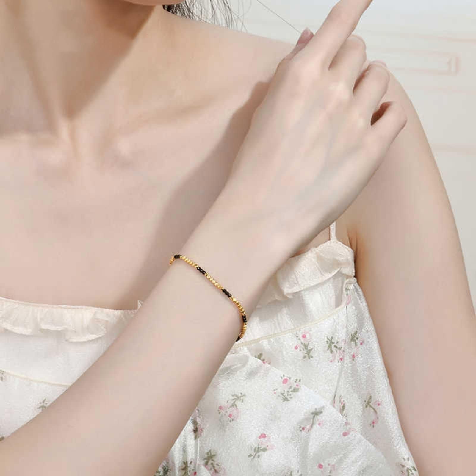 Bracciale Oro Donna 9 Kt / 14 Kt / 18 Kt 750, Catena a Perline da 1,9 MM, Regolabile 16 CM + 5 CM, Bracciali Catena Donna Oro