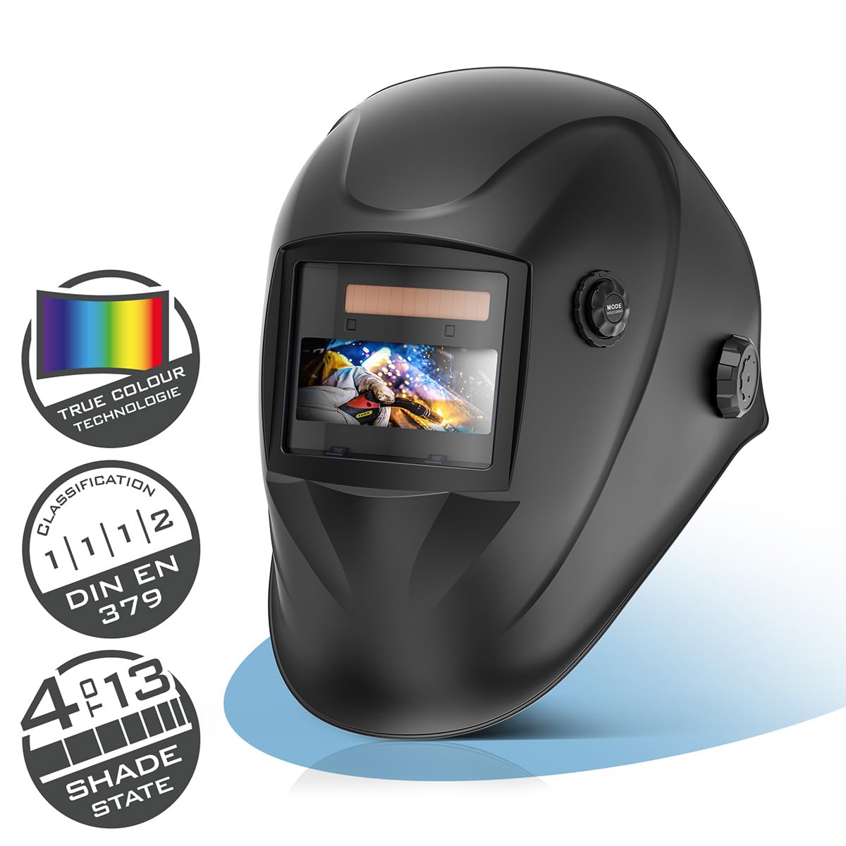 STAHLWERK Casque de soudage Automatique 3-en-1 Worker – Casque de Soudeur True Colour, obscurcissement Automatique DIN 4-13, Classe Optique 1/1/1/2, Champ de Vision 96 x 39 mm, écran de soudage
