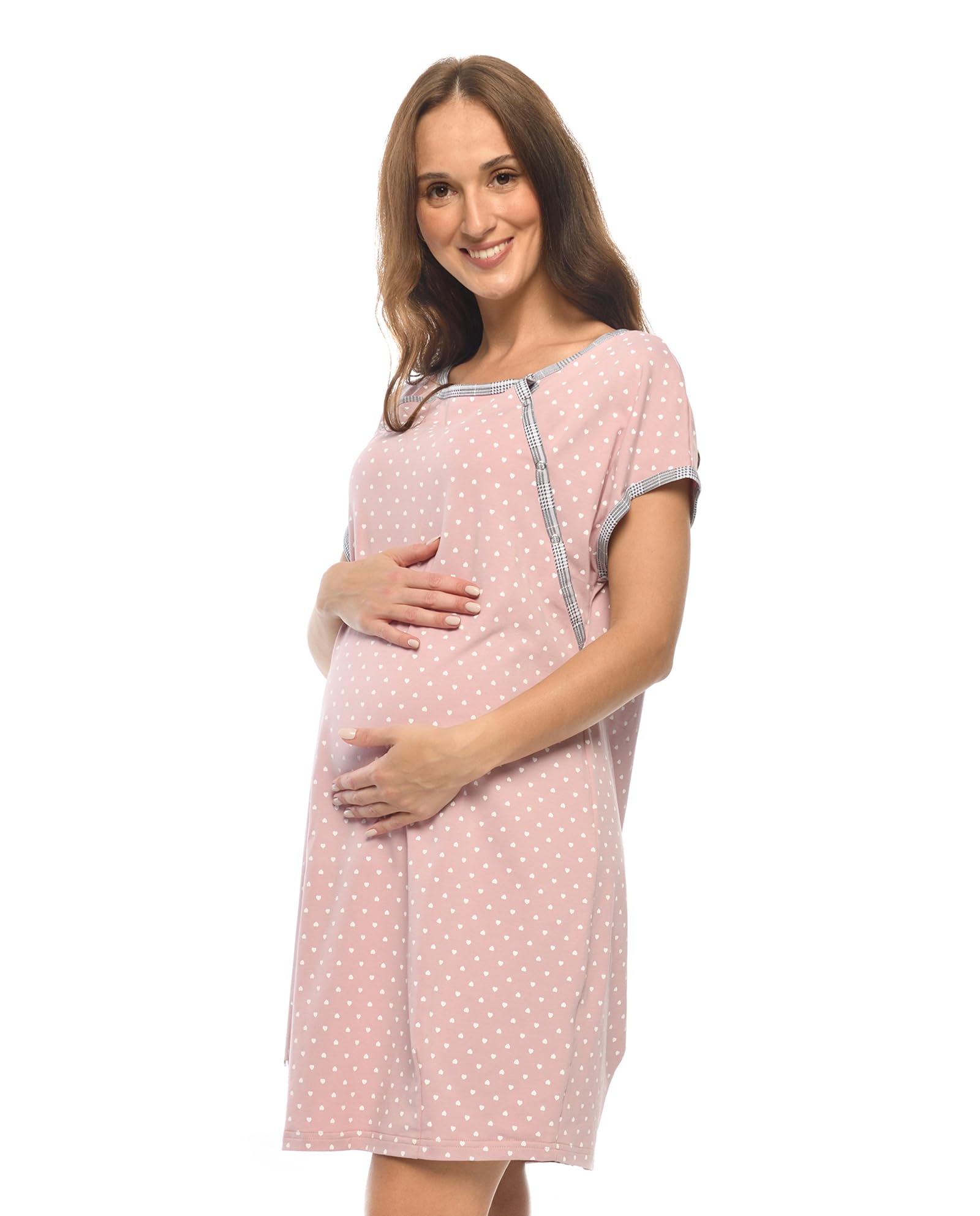 MijaCulture 3 in 1 - Camicia da notte per allattamento 4123 (XL/EU42, rosa/con cuori)