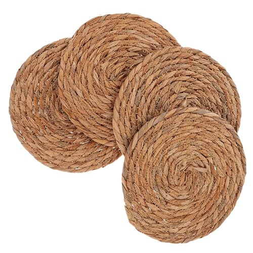 Set di 4 sottobicchieri in rattan intrecciato a mano in naturale per pentola calda, tappeto per tazza da tè, decorazione della cucina, rotondo, 12 cm