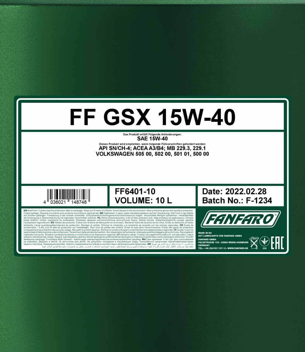 FANFARO Huile moteur GSX 15W-40 API SG API CD 10 L