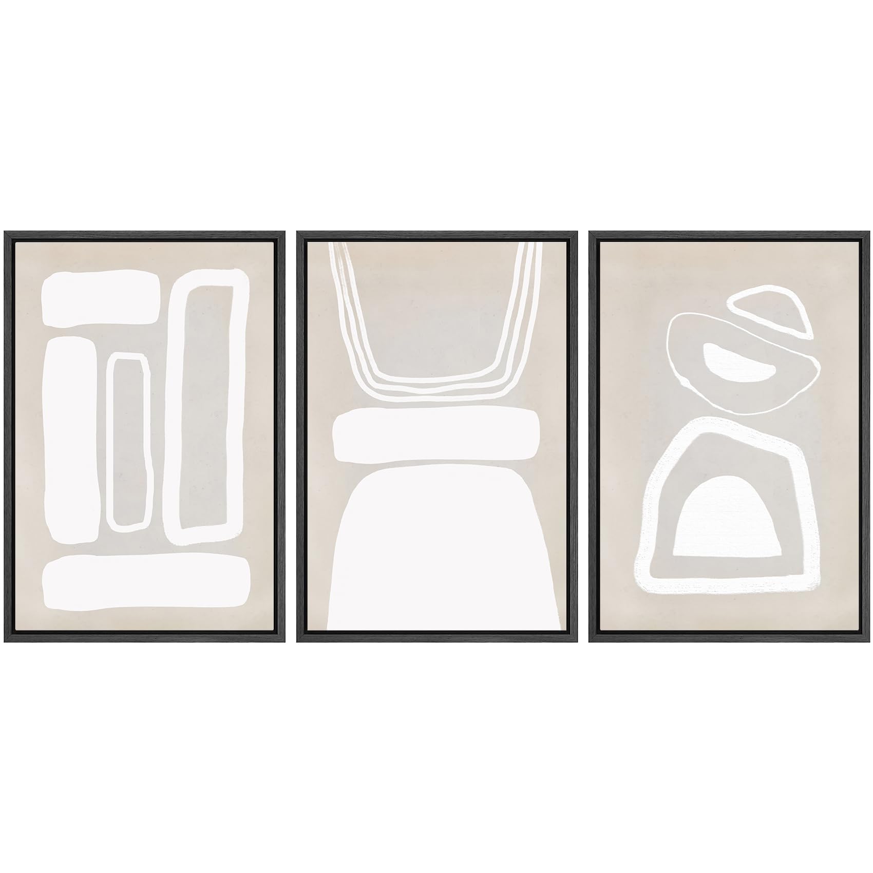 SIGNWIN Framed Canvas Print Wall Art Set Blue White Grunge Geometric Pattern Abstract Shapes Cozy Neutral Decorative Contemporary Minimal for Living Room, Bedroom, Office - 24"x36"x3 Natural — view 124