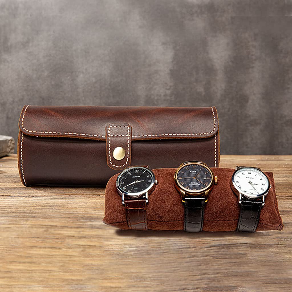 Ho Reise Aufbewahrungsboxen für Männer und Frauen, runde Mental Schnallen Uhrenrollentasche für 3 Uhren, tragbare Outdoor Uhr für robust, langlebig Schutz, Organizer