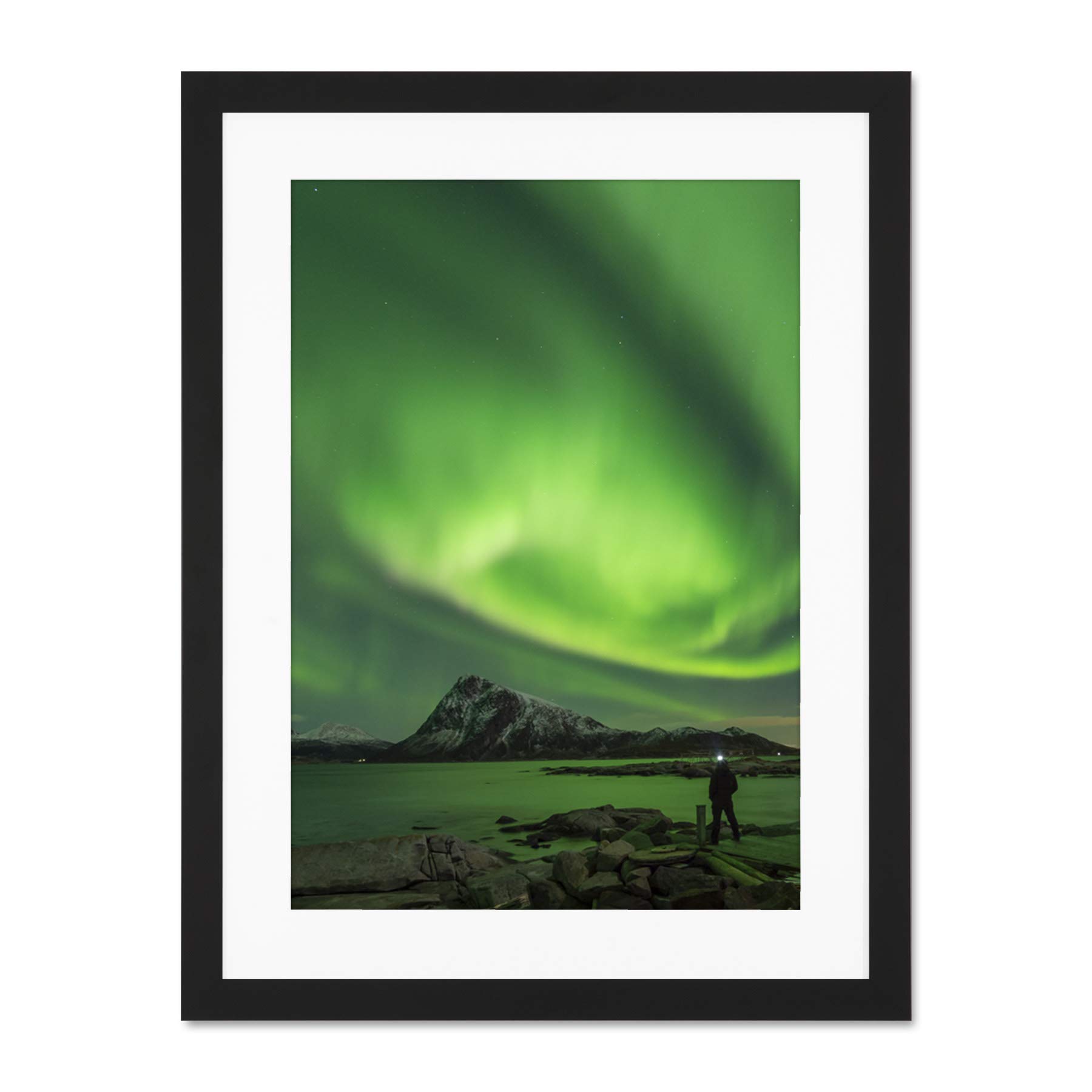 Northern Lights Lofoten Islands Norway Large Black Framed Art Print Wall Poster 18x24 inch