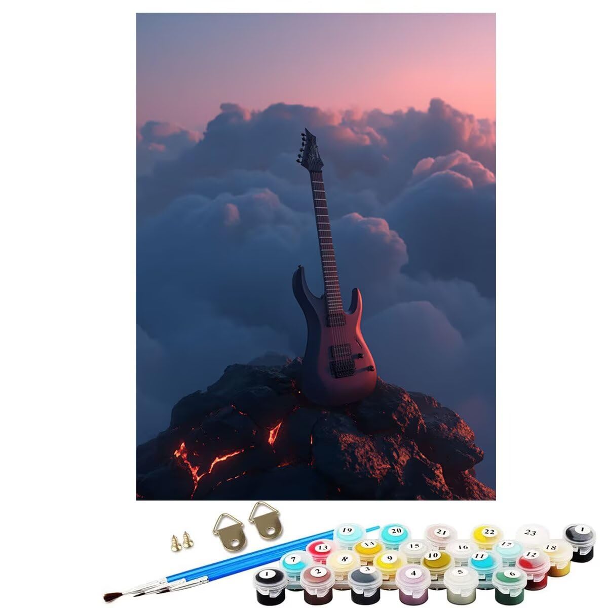Landschaft Gitarre Malen Nach Zahlen Erwachsene, Paint by Numbers Adult Set, Heimwerk Malen Nach Zahlen Kinder Mit Rahmen, Pinsel und 36 Acrylfarbe für Deko Wohnzimmer Geschenke 60 x 80 cm BJHDK888