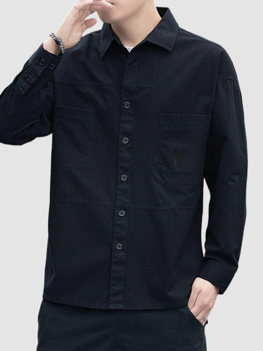 Camicia da lavoro da uomo in stile vintage, a maniche lunghe, leggera, vestibilità comoda per l'uso quotidiano