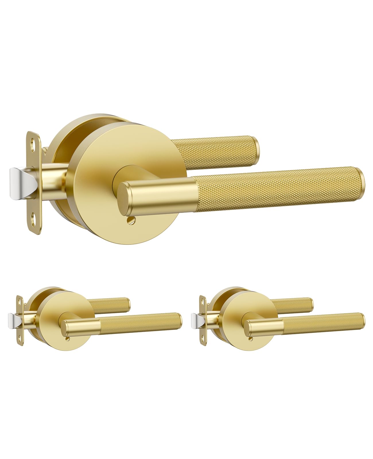 Amerdeco 3 Pack Brushed Gold Door Handles Interior, Knurled